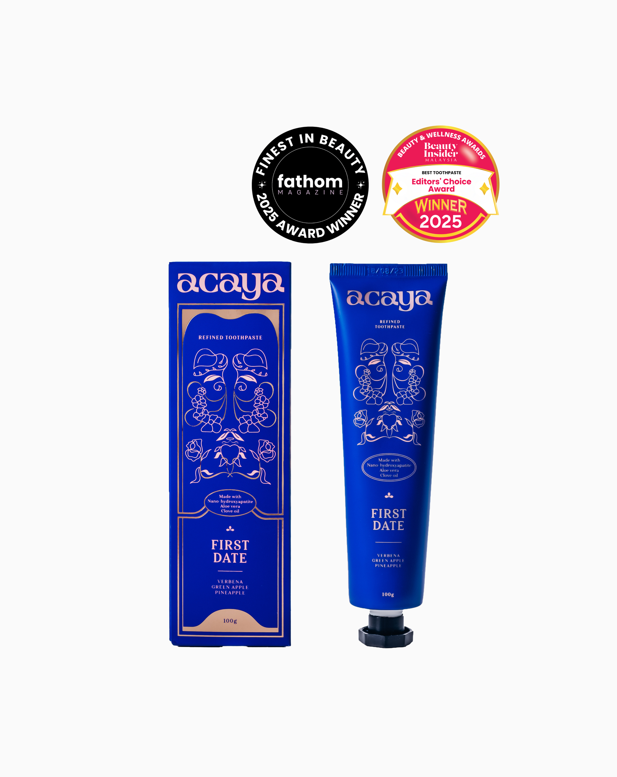 Acaya First Date product packaging with awards